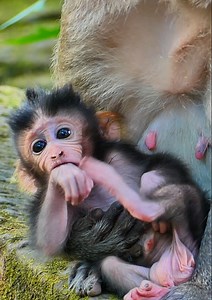 23K views · 1.3K reactions | Most adorable newborn baby monkey is learning to walk around his mom by happy before ask his mom for milk and looking really lovely baby monkey... | Jane Family | Facebook