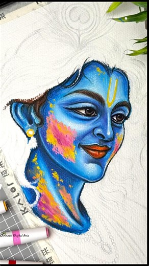 Krishna Holi Drawing 🫟 #shorts #holi #krishna #art #drawing