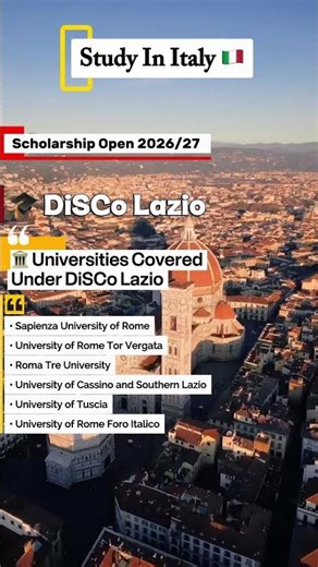 🎓 DiSCo Lazio Scholarship 2026/27 – Applications Open 🇮🇹