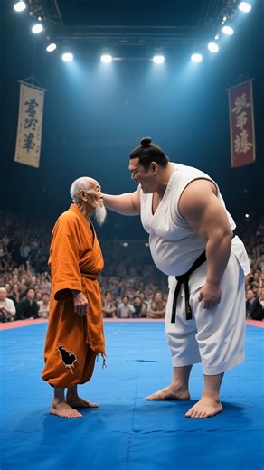 Old Shaolin Master vs Giant Japanese Sumo #ShaolinMaster #JapaneseSumo #BlueKarateStage #EpicFight #KungfuVsSumo #MartialArts #ActionShorts #YouTubeShorts #ViralShorts #CinematicShort #EastVsEast #FightShow | Justien