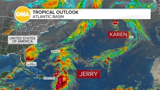 Subtropical Storm Karen forms as TS Jerry moves out into Atlantic; more storms churn in Pacific