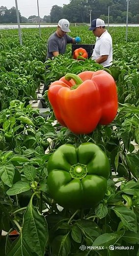 Fresh Bell Peppers Growing in Hydroponics on a Floating Farm 🌶💧