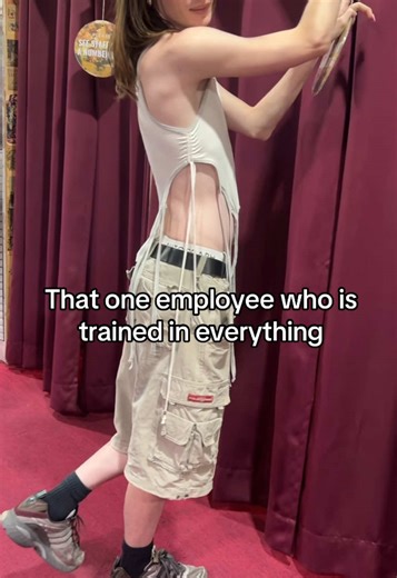 Trained in putting clothes back on a rack 🤭🤡 #retrostar #vintage #officehumor