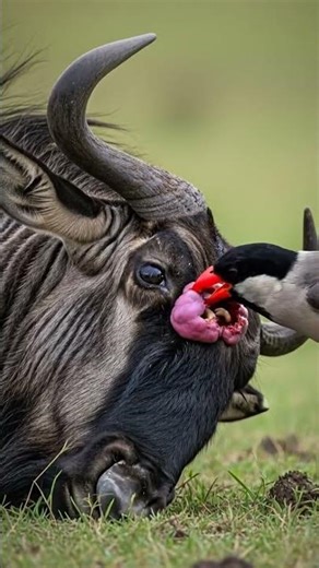 Boils are a big problem for wildebeest but the bird helps. #trending #ai #aivideo #short #rescue