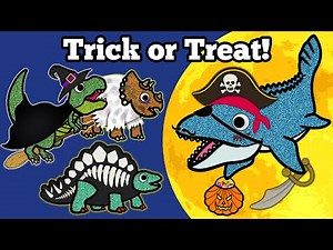 Halloween Trick Or Treat with Dinosaurs! | Baby Dinosaurs visit Mosasaurus to share Halloween Candy