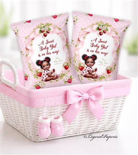 Baby Girl Strawberry Baby Shower Favor Chip Bag Sweet Berry Floral Editable Template - Etsy