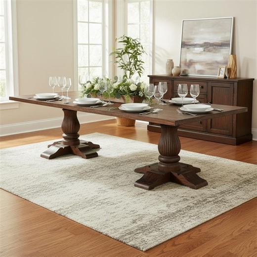 Long 118 Inch Solid Teak Wood Dining Table | Hand Carved Pedestal Base 10 Seater Kitchen Furniture | Large Farmhouse Conference Table - Etsy