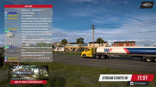 Join us for our Louisiana DLC release live stream with special guests, giveaways and more! Louisiana for American Truck Simulator releases at 7pm CET Today on Steam! Check it out here: https://store.steampowered.com/app/3012580/American_Truck_Simulator__Louisiana/ Learn more at our release blog: https://blog.scssoft.com/2025/12/louisiana-dlc-release.html | SCS Software