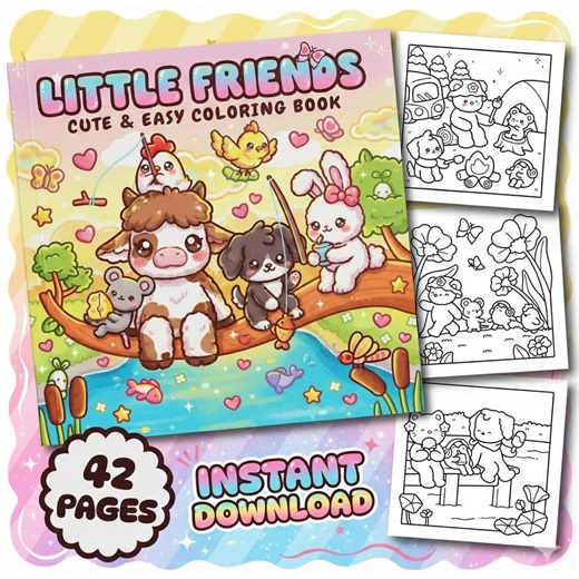 Little Friends Coloring Book, Cute and Cozy Digital Coloring Pages, Instant Download Relaxing Coloring Book, Cozy Coloring Book - Etsy New Zealand