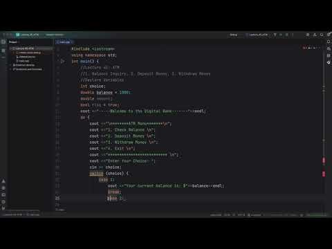 C++ Lecture 45: ATM Machine Program in C++ | Balance, Deposit & Withdraw