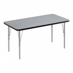 Correll Deluxe 24" x 60" Rectangular Gray Granite 19"-29" Adjustable Height High-Pressure Laminate Top Activity Table with Silver Legs and Black T-Mold
