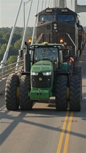 Create a realistic cinematic 4K video of a powerful tractor towing