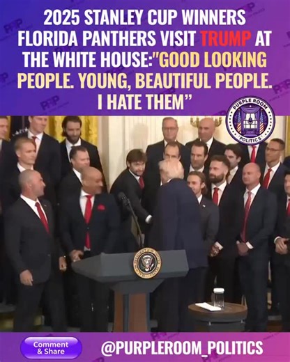 DaMon Cortez on Instagram: "In a bizarre White House ceremony honoring the Stanley Cup champion Florida Panthers, the president delivered a rambling 20-second remark. He began by praising the team—“Good looking people. Young, beautiful people”—before suddenly declaring, “I hate them.” He then veered into a boast about personal power, saying, “You hate standing here with all this power behind you. But I got power too. It’s called the United States military. I don’t care.” The jarring shift left a