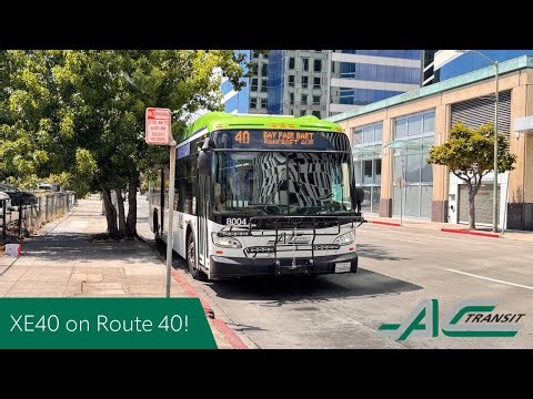 RARE! AC Transit 2019 New Flyer XE40 #8004 on Route 40 to Downtown Oakland via Foothill Blvd.