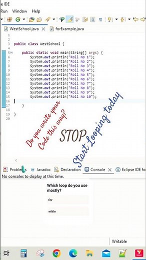 Stop repeating codes with for loop in java programming examples #shorts #java #javatutorial