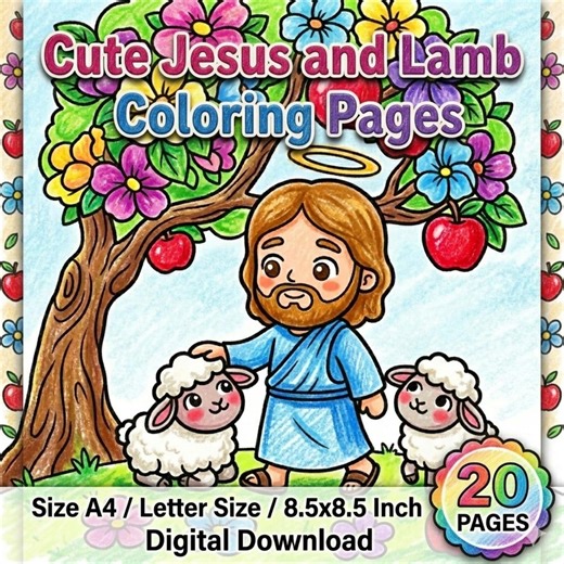 Jesus and Lamb Coloring Pages, Christian Bible Story Printable (digital Download) - Etsy