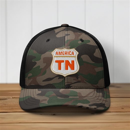 America TN Vintage-style Highway Shield Design Embroidered Camo Trucker Hat, Tennessee State Pride - Etsy