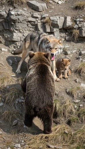 WOLF FURY! 🐻 Angry Mother Wolf Attacks Giant Bear to Protect Pups! WILD SHOWDOWN! 😨
