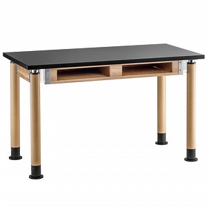 National Public Seating SLT5-2448PB 24" x 48" Height Adjustable Science Lab Table with Oak Legs and Book Compartments