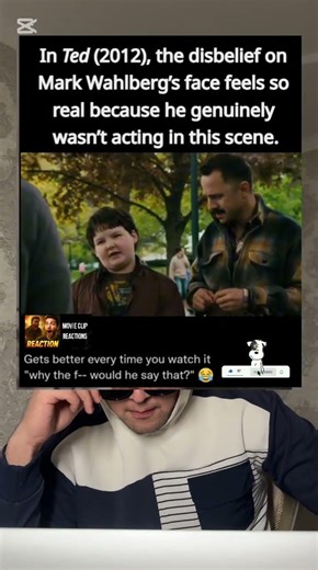 In Ted (2012), the disbelief on Mark Wahlberg face feels so real because he genuinely wasn't acting