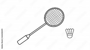 black and white animated sketch of a moving badminton racket and shuttlecock