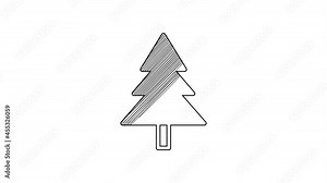 Black line Christmas tree icon isolated on white background. Merry Christmas and Happy New Year. 4K Video motion graphic animation