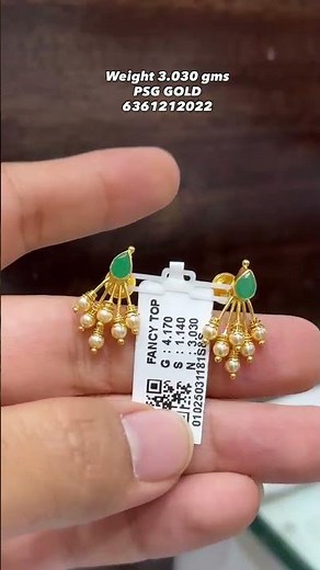 very beautiful and lightweight gold pearl stud earring design start from 3 grams