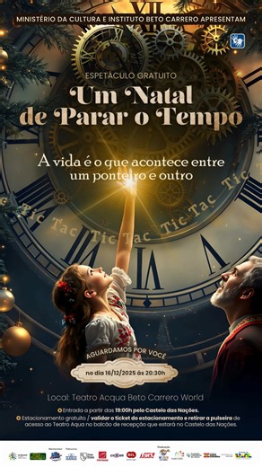 Instituto Beto Carrero on Instagram: "É hoje! ✨🎄 O Natal ganha vida no palco do Instituto Beto Carrero. Um espetáculo emocionante, cheio de beleza, música e encanto, preparado com muito carinho para você. Aguardamos você para viver o espetáculo natalino mais lindo que você já viu. #ParaTodosVerem: Convite em animação para o espetáculo de Natal. Lei Rouanet – Incentivo a Projetos Culturais. Vale Cultura Mantenedor: Beto Carrero Patrocínio: @havanoficial @duasrodasoficial @portonave @ciser_oficia