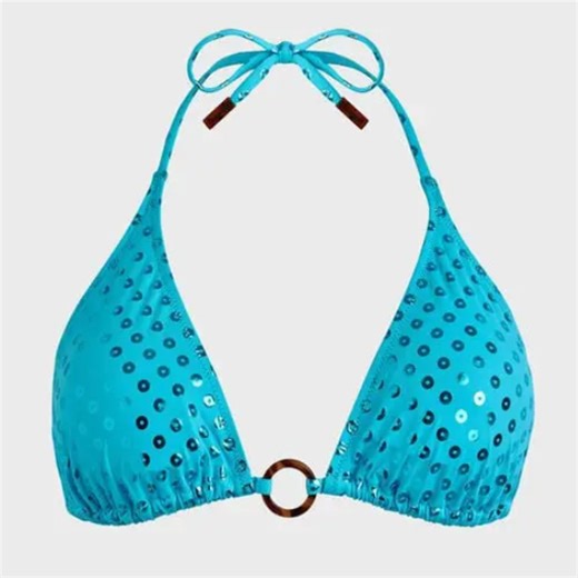 Women's Brazilian Triangle Solid Mini Sequined Bikini Top 2-Piece Set Studded Side Stripe Swimwear OEM