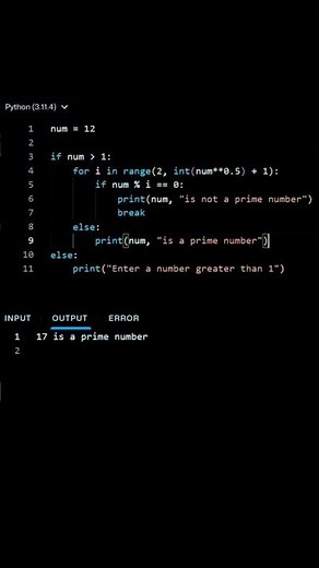 Prime Number Program | Python Prime Number Program | Python Compiler #coding #python #shorts