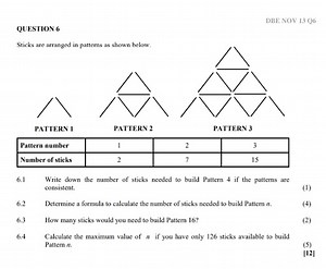 DBE NOV 13 Q6QUESTION 6Sticks are arranged in patterns as sh... | Filo