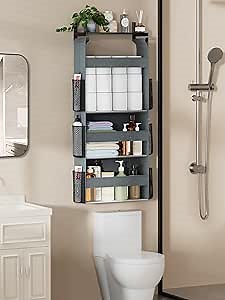 Doormoon Bathroom Shelves Over Toilet, 4-Tier Bathroom Organizers and Storage Over The Toilet Storage Cabinet, Toilet Paper Organizing Floating Shelf for Wall Organizing Hanging Space Saver