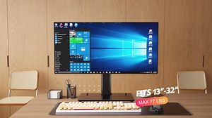 Single LCD Computer Monitor Free-Standing Desk Stand Mount Riser for 13 inch to 32 inch screen with Swivel, Height Adjustable, Rotation, Vesa Base Stand Holds One (1) Screen up to 77Lbs(HT05B-001))