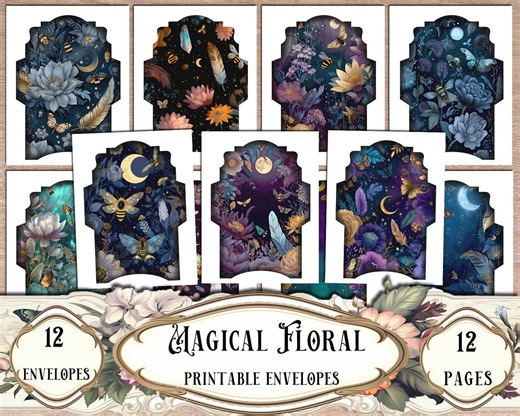 Magical Floral Junk Journal Envelopes, Junk Journal Supplies, Scrapbook Supplies, Printable Ephemera, Digital Download - Etsy