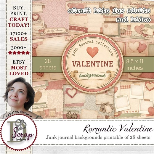 Valentine Background Papers for Neutral Romantic Vintage Junk Journaling and Scrapbooking | Digital Download | 1302 - Etsy
