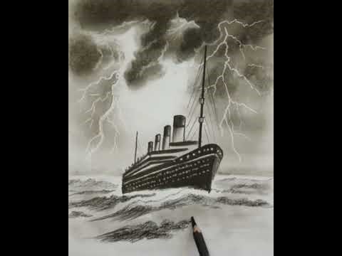 How to Draw Oceanscape | Titanic Sailing against the Ocean Waves | Landscape Drawing Tutorial