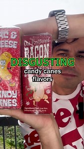 Gross but fun crazy candy cane flavors you can try or trick your friends or family Today tasting Sour Cream and Onion, Bacon, Mac and Cheese, and Ketchup You can find them on their website @archiemcphee | Khail Anonymous