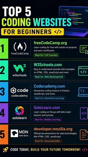 Top 5 Coding Websites for Beginners! 🚀 Learn Coding for FREE! #Shorts