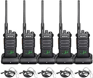 Retevis RT86 2 Way Radios Long Range,Professional Walkie Talkies Rechargeable,2600mAh,16CH Shatterproof Display,Two Way Radios with Earpiece for Warehouse Supplier(5 Pack)