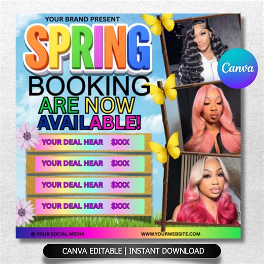 Spring Break Flyer, March Bookings, Editable Spring Glam Flyer Template, Spring Flyer, Book Now Flyer, Canva Template Instant Download - Etsy