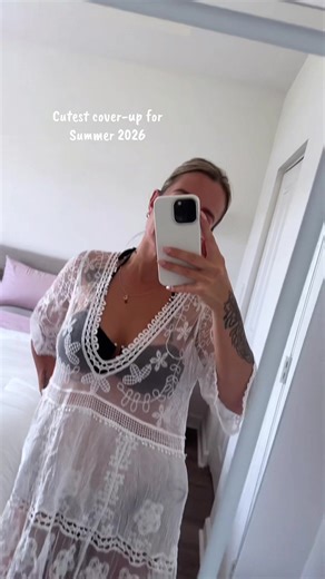 The prettiest lace cover-up to throw on over any swimsuit this summer. Light, feminine, and perfect for beach days. #aestheticstyle #lacecoverup #beachoutfit #summer2026 #vacationstyle