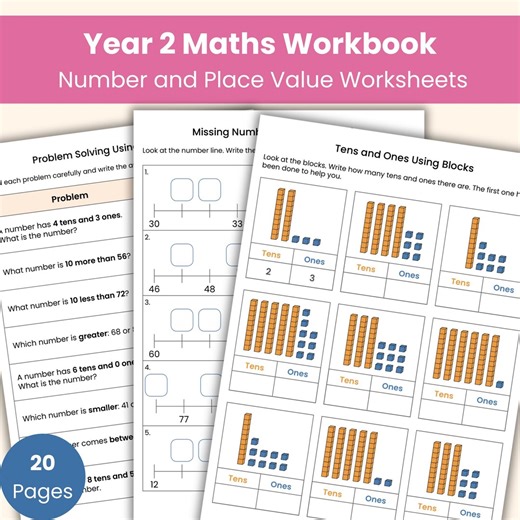 Year 2 Maths Workbook | Number and Place Value Worksheets | Counting, Tens and Ones & Problem Solving - Etsy Canada