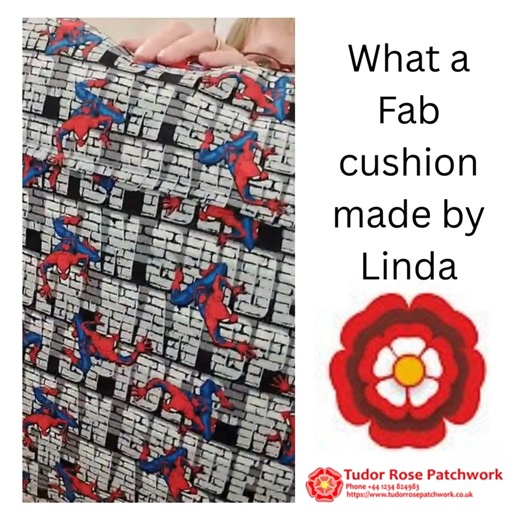 Linda's made an amazing Spidey friend with paper piecing and a LOT of chain stitch to create the web. What a fab cushion, even the backing coordinates. Someone's going to be really happy when they found this under the tree. | Tudor Rose Patchwork