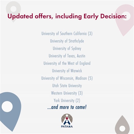 25 reactions | University offers and Early Decisions are still rolling in for the Graduating Class of 2023!  Check out all of their new offers in the video below:  Note that these offers are only those that have come in after our first update in January. For a complete, cumulative list of offers, please see here: https://www.patana.ac.th/learning-at-patana/student-achievement/ More to come! | Bangkok Patana School | Facebook