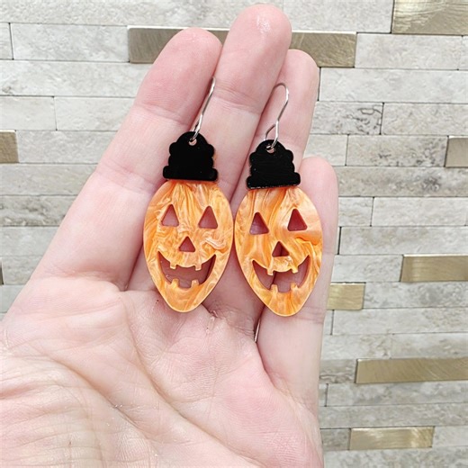 Handmade Acrylic Jack O' Lantern Earrings: Halloween Costume Jewelry - Etsy