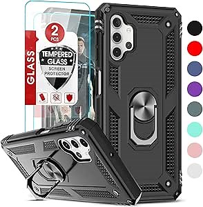 LeYi for Samsung Galaxy A32 5G Phone Case, Samsung A32 Case with [2 Pack] Tempered Glass Screen Protector, [Military-Grade] Ring Kickstand Protective Case for Galaxy A32 5G (Not Fit 4G), Black