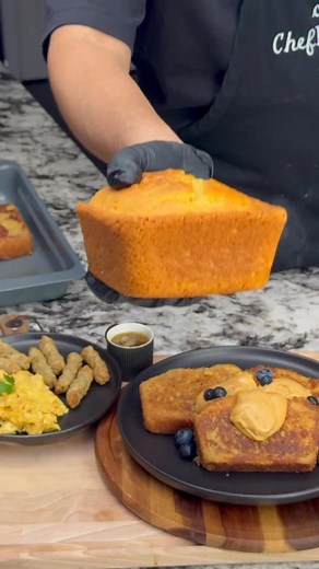 Cornbread French Toast! Custard: 1.25 Cup Your Choice of Dairy 1 Large Egg 1-2 Tbs Cinnamon 1/4 Tsp of nutmeg 1/4 Cup sugar Pinch of Salt 1. Dip thick slices of cornbread in custard. 2. Gently toast slices in a butter bath on medium low heat. Be sure to get each side and edges. 3. Cook until golden brown brown on each side. 4. Serve with citrus maple syrup Cornbread recipe from @hamegram Music By: @kd_muzak #donpapieats | Chef Don Papi
