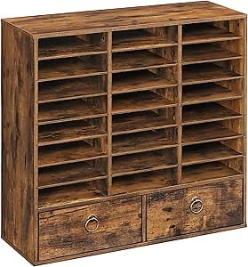 HOOBRO Literature Organizer with Drawers, 24 Compartments Mail Sorter, Adjustable Classroom Mailbox, Wooden Paper Organizer, Student Mailboxes for Classroom, Office, Home, Rustic Brown FG24WF01