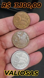 2M views · 27K reactions | 3 moedas valiosas de 5 centavos, 2005, 5 centavos 2006 e 5 centavos 2012 valor agregado der$ 3.100,00. Quem tem se dru bem. #coins #numismática #coincollection #moedasraras | Numismática Canal Wellington Novos Colecionadores | Facebook