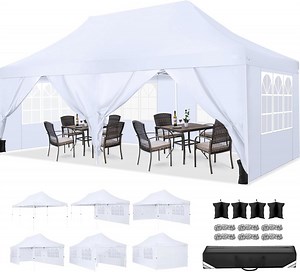 SANOPY 10'x20' Ez Pop up Canopy Party Tent with 6 Sidewalls, Waterproof and Sun Shelter Heavy Duty Canopy for Market with Carry Bag, White - Walmart.com